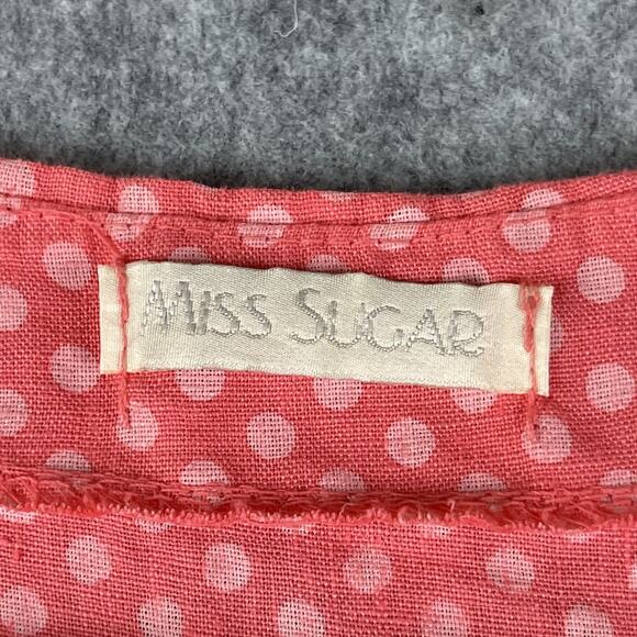 Miss Sugar Linen Dress Womens XL Pink Polka Dot Tiered Lagenlook Made In Italy - Picture 6 of 15
